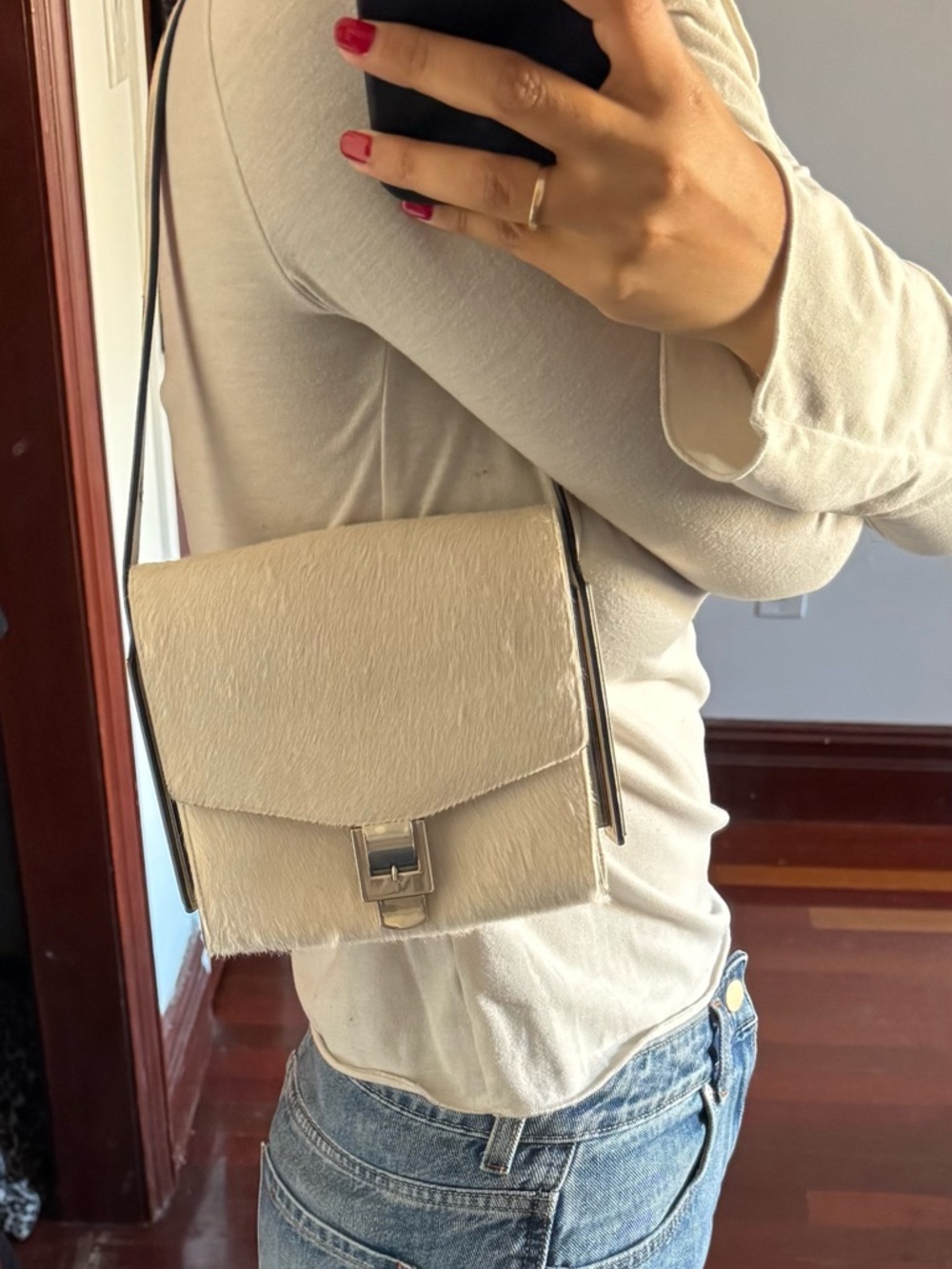 Marc Jacobs White Haircalf Top-Handle Mini Bag with Black Trim